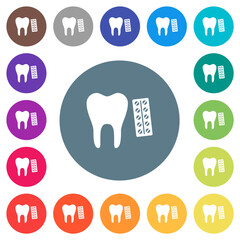 Dental medicine flat white icons on round color backgrounds