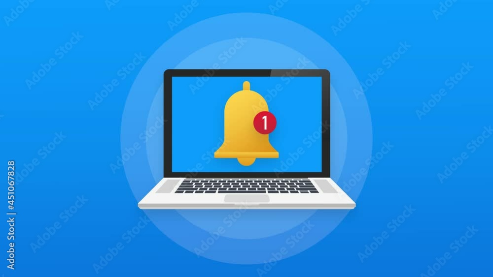 Poster subscribe button template with the notification bell on laptop. news subscribe button. business conc