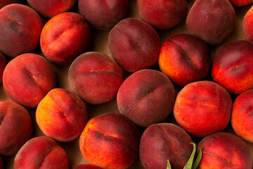The harvest of a beautiful fragrant ripe peaches, the view from the top.