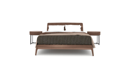 Modern double bed. Isolated on white background.3d illustration.