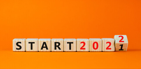 2022 start new year symbol. Turned a wooden cube and changed words 'Start 2021' to 'Start 2022'....