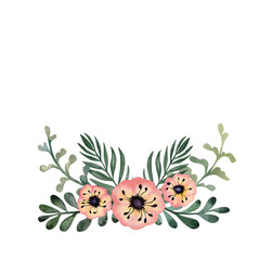 Watercolor flower bouquet. Hand painted floral arrangement with greenery.