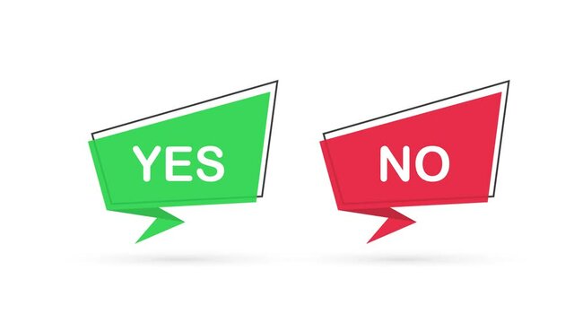 Yes No word text on talk shape. stock illustration yes no in speech bubble on white background. Motion graphics.