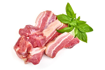 Pork brisket steaks, isolated on white background.