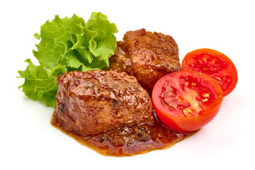 Beef stew with sauce, isolated on white background
