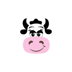 Muzzle of a cute kind cartoon cow isolated on a white background. Vector illustration