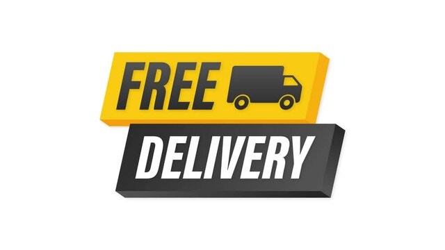 Free delivery. Badge with truck. Motion graphics.