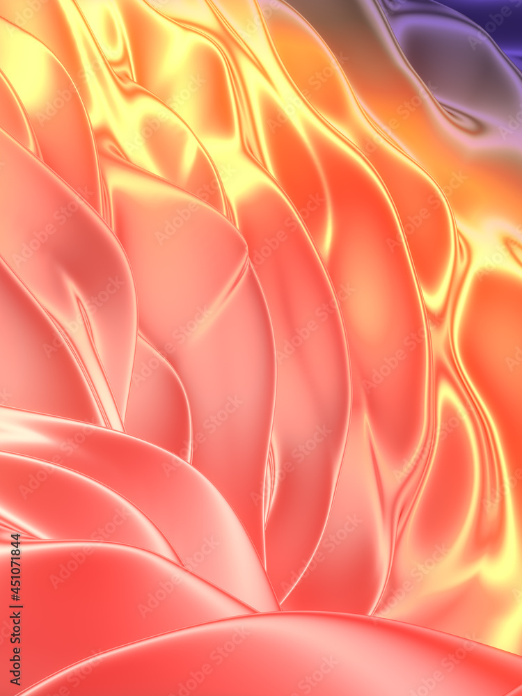Poster Texture with metallic curved waves. Abstract modern design template. 3d rendering digital illustration