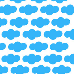Cute Cloudy Seamless Pattern on Blue Background. Hand Drawn Vector Illustration. Nursery Wall Art for Baby Boy And Baby Girl. Great for Textile, Fabric Prints, Wrapping Paper.
