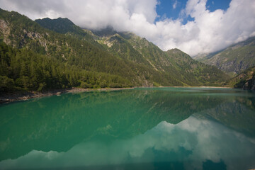 Panoramic view of lago Alpe dei Cavalli in Piedmont, Italy