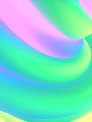 Wavy curved shapes with trendy holographic gradient. Abstract geometric background. 3d rendering digital illustration