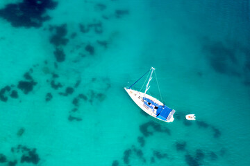 Fototapeta premium aerial view of luxury yatch in dalyan, cesme, turkey