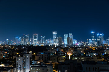 Fototapeta na wymiar Tel Aviv Skyline At Night, Tel Aviv Cityscape, Israel