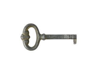 Old steel key on a white background. Lock key isolated on white.