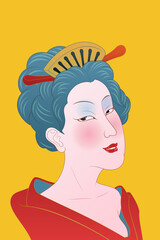 geisha japanese traditional girl illustration vector, woman face