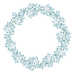 Watercolor wedding wreath made of delicate blue twigs