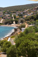 Fototapeta na wymiar Panorama with sea view on Daskalio gulf in Keratea in Athens in Greece