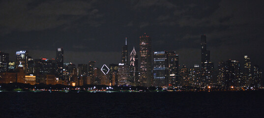 Late-night cityscape in Downtown Chicago, Illinois