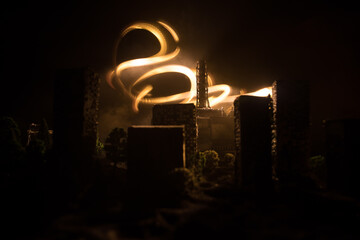 Creative artwork decoration. Chernobyl nuclear power plant at night. Layout of abandoned Chernobyl...