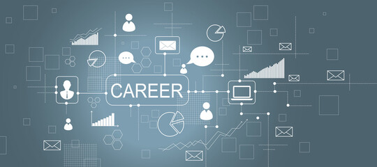 Fototapeta premium Creative business sketch with charts and graphs on gray background. Career, success, training and solution concept. 3D Rendering.