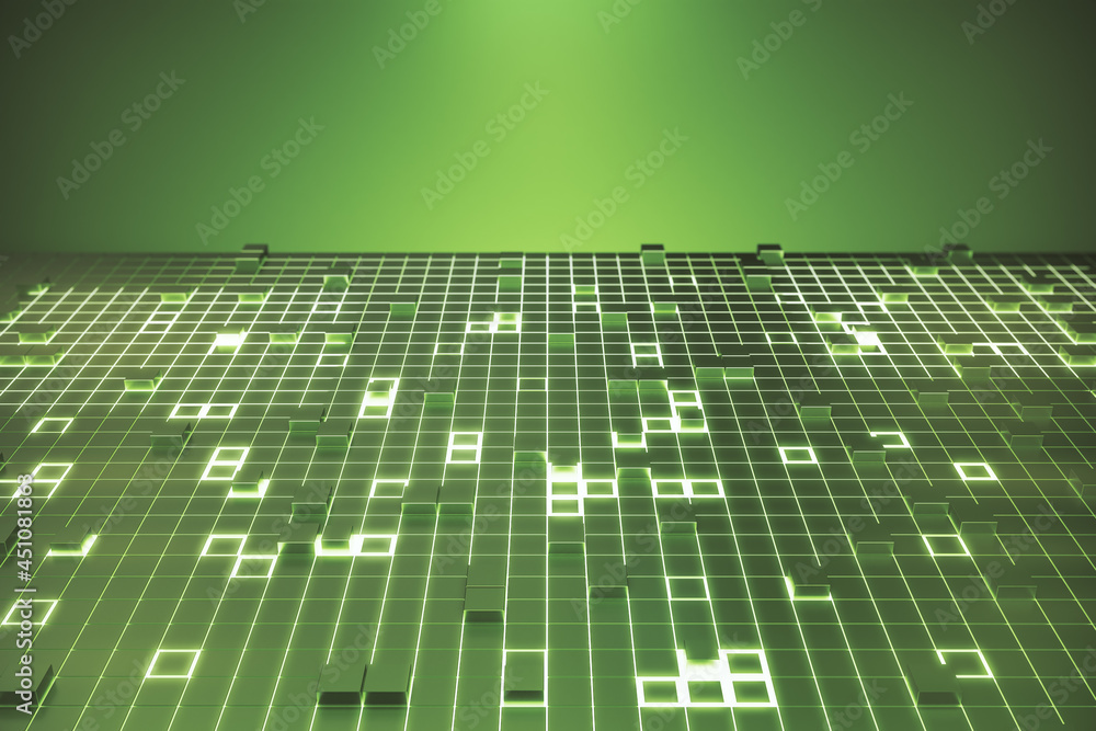 Poster creative digital green chip background. landing page concept. 3d rendering.