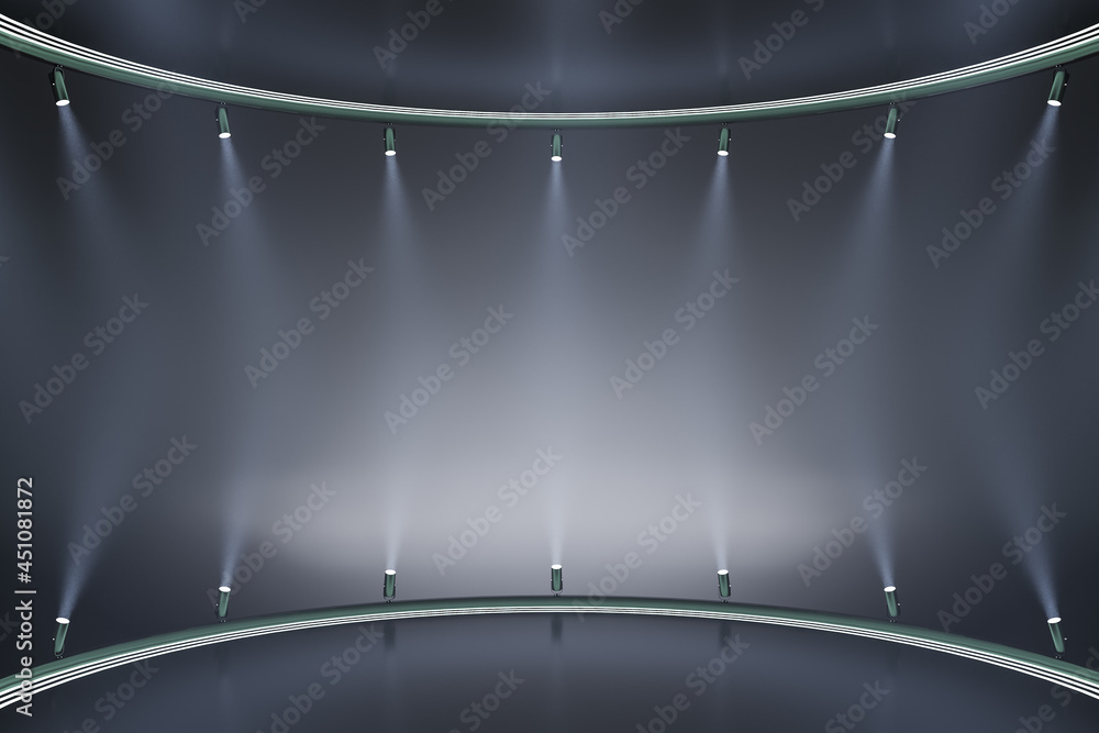 Poster creative stage background with mock up place and illumination. spotlight and fame concept. 3d render
