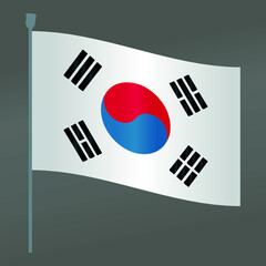 South Korea flag and pole symbol flat vector with gradient color.