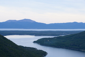 Lapataia bay landscape, Tierra del Fuego. Landscape of the Atlantic Ocean in Ushuaia, Argentina  landmark.