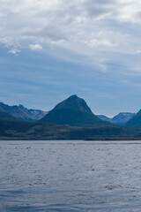 Obraz premium Lapataia bay landscape, Tierra del Fuego. Landscape of the Atlantic Ocean in Ushuaia, Argentina landmark.