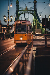 Tram on Liberty Bridge in Budapest, Hungary - 451083080