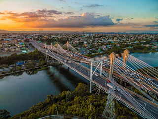 Sunset over Juan Bosch Bridge - Santo Domingo, Dominican Republic - obrazy, fototapety, plakaty