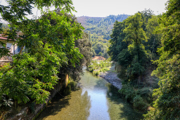 Panorama of the Lao river in Laino Borgo, Cosenza, Calabria, Italy
