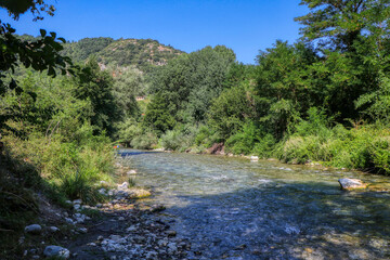 Panorama of the Lao river in Laino Borgo, Cosenza, Calabria, Italy