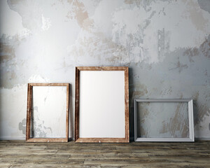 Poster frame mockup, art studio 3d rendering