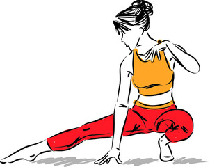 young woman fitness stretching position vector illustration