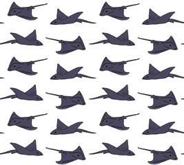 Vector seamless pattern of hand drawn doodle sketch colored skate fish devil fish isolated on white background