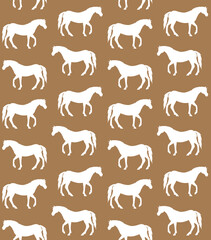 Vector seamless pattern of hand drawn horse silhouette isolated on brown background