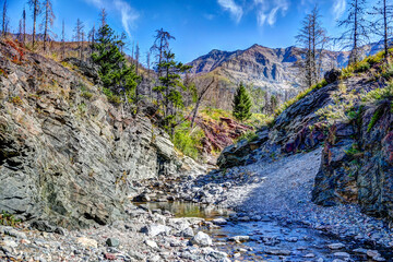 Rocky eroded landscapes in Red Rock Canyon in southern Alberta