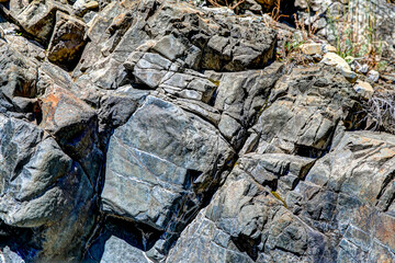 Rocky eroded landscapes in Red Rock Canyon in southern Alberta
