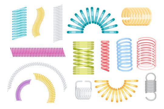 Set of Icons Slinky Coils, Colorful Plastic or Metal Springs Isolated on White Background. Curved Wires, Toys for Baby