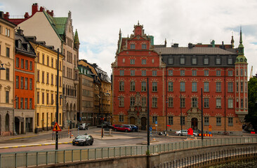 Fototapeta na wymiar Colorful buildings of Stockholm's Gamla Stan, Sweden