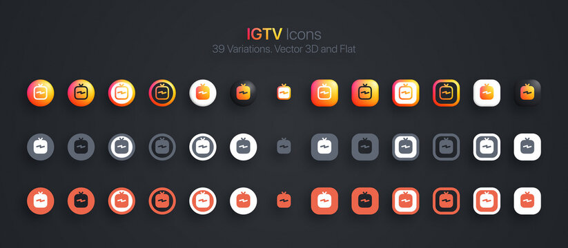 IGTV Icons Vector Set Modern 3D And Flat In Different Variations. Social Media Network Instagram Online Video App IGTV Logo Icon