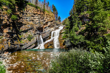 Waterfall in the town of Waterton Lake in southern Alberta