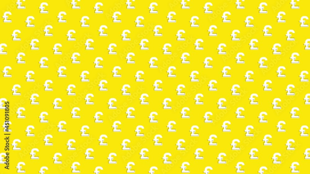 Poster animated symbols of british currency pound in geometric pattern on a yellow background with diagonal