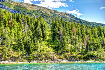 Landscapes along the shores of Waterton Lake in southern Alberta