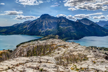 Landscapes and scenery along the Bear's Hump hiking trail in Waterton Alberta