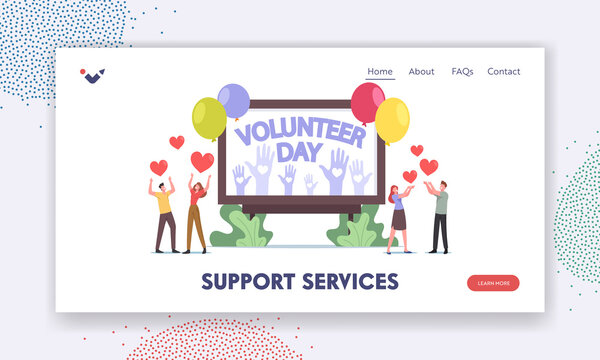 Support Services Landing Page Template. Volunteering Charity. Volunteer Characters Celebrate International Volunteer Day