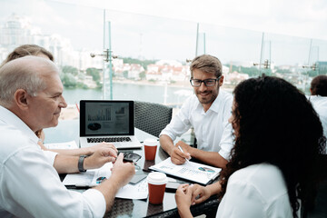 business colleagues discussing financial documents . close up.