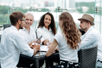 group of business people work with financial data.