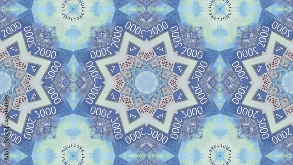 Poster 2000 russian rubles bill in animated mosaic pattern. creative seamless loop motion graphic financial